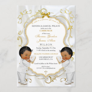 Invitation Boy Twins Baptême Christening Communion Ethnique