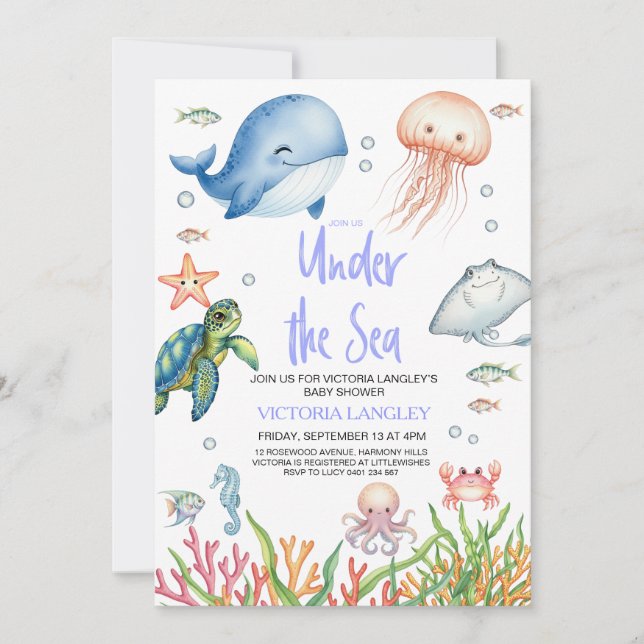 Invitation Boy Under The Sea Ocean Animals Baby Shower (Devant)