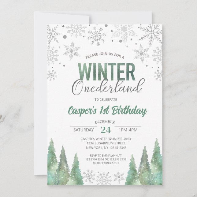 Invitation Boy Winter Onederland Snowflakes Premier anniversa (Devant)