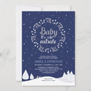 Invitation Boy Winter Wonderland Baby shower, Navy & Silver