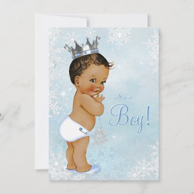Invitation Boy Winter Wonderland Snowflake Baby shower ethniq (Devant)