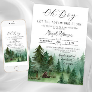 Invitation Boy Woodland Bear Oh Boy Baby shower