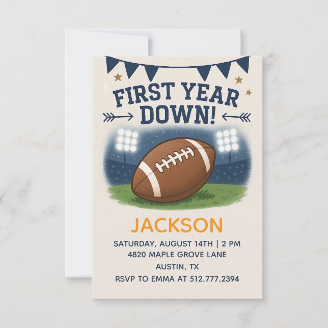 Invitation Boy's 1st Birthday First Year Down - Blue Theme (Devant)