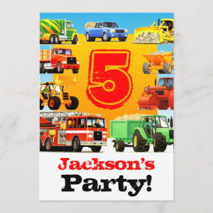 Invitation Boys 5e anniversaire de la Fête des camions de con