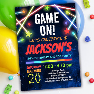 Invitation Boys Arcade Party Anniversaire Jeu d'invitation su