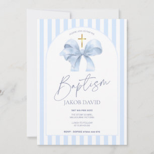 Invitation Boys Baptism Invitation, Blue Bow moderne & Stripe