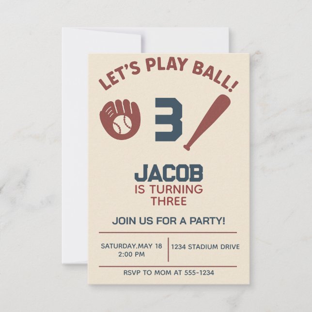 Invitation Boys Baseball Bat Sports Anniversaire (Devant)