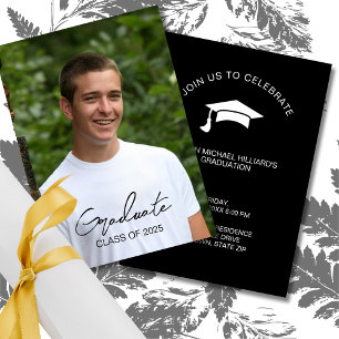 Invitation Boys Black and White Graduation Party