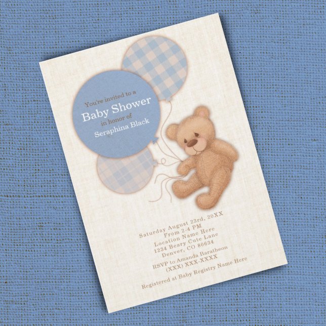 Invitation Boys bleu Plaid Teddy Bear Baby shower (Créateur téléchargé)