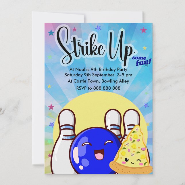 Invitation Boys Blue Bowling Tie Dye Party (Devant)