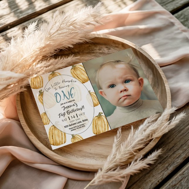 Invitation Boys Blue Little Citrouille Automne Anniversaire P (Créateur téléchargé)