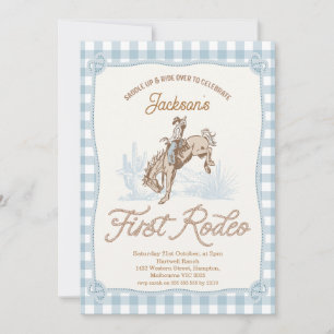 Invitation Boys Blue Plaid Cowboy Premier Rodéo 1er Anniversa