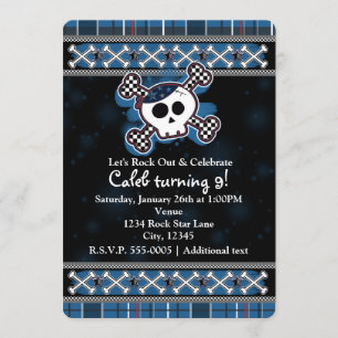 Invitation Boys Blue Plaid Skull Crossbones Parties Invitatio