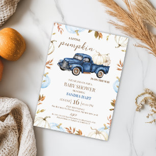 Invitation Boys Blue White Automne Citrouille Baby shower de 