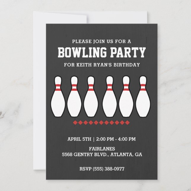 Invitation Boys Bowling Pin fête d'anniversaire (Devant)