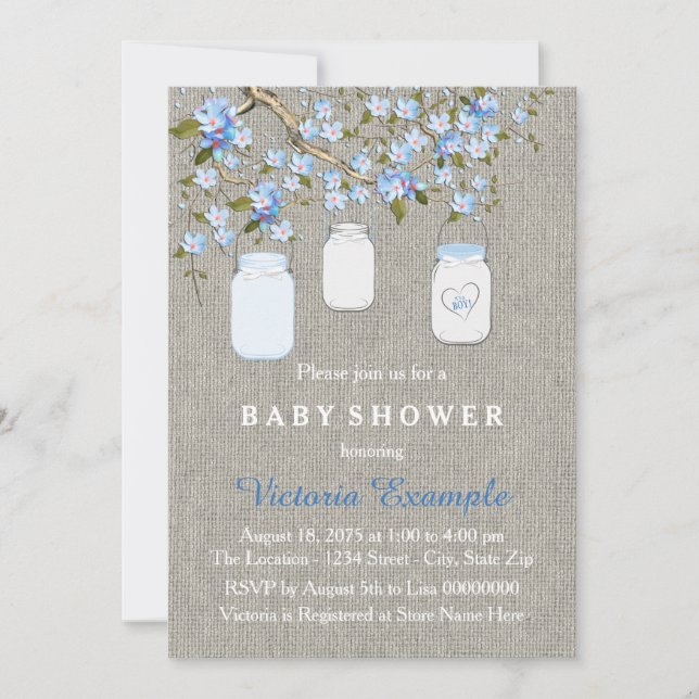 Invitation Boys Burlap Baby shower (Devant)