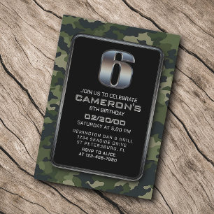 Invitation Boys Camo Chasse Armée 6e anniversaire