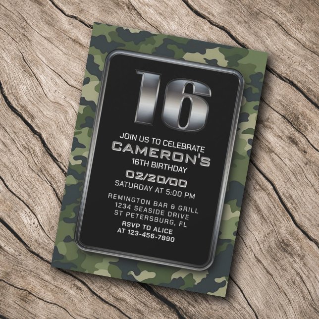 Invitation Boys Camo Hunting Army 16e anniversaire (Créateur téléchargé)
