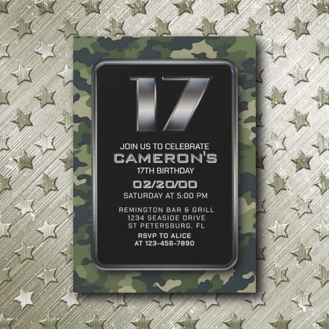 Invitation Boys Camo Hunting Army 17e anniversaire (Créateur téléchargé)