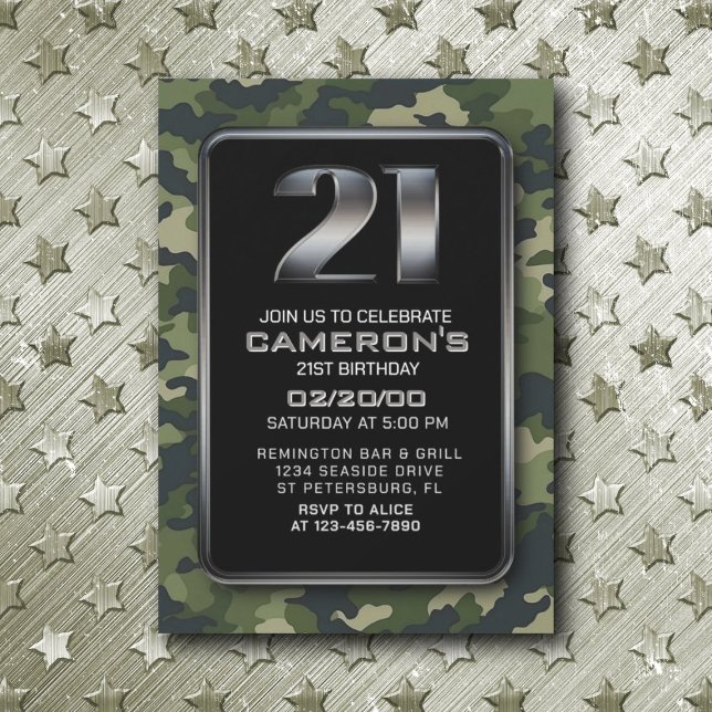 Invitation Boys Camo Hunting Army 21e anniversaire (Créateur téléchargé)
