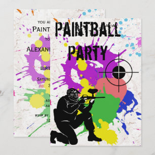 Invitation Boys Colorful Paintball 10e anniversaire