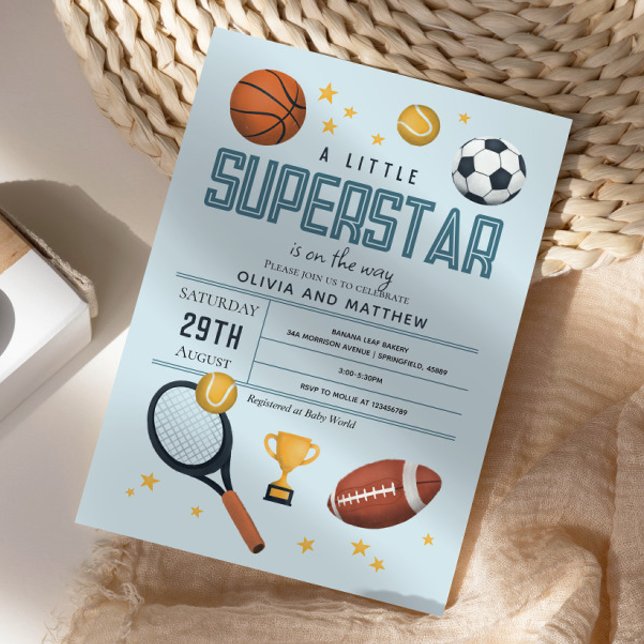 Invitation Boys Cute Blue Sports Superstar Baby shower (Créateur téléchargé)