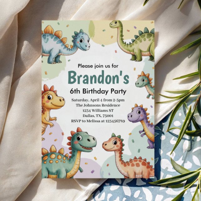 Invitation Boys Cute Dinosaur 6e anniversaire (Créateur téléchargé)