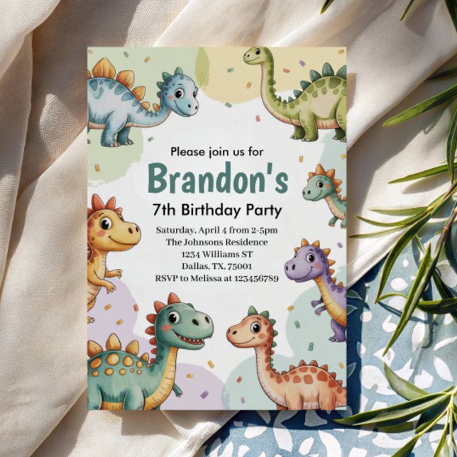Invitation Boys Cute Dinosaur 7e anniversaire (Créateur téléchargé)