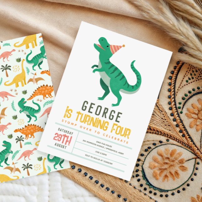 Invitation Boys Cute T Rex Dinosaur Kids 4th Birthday (Créateur téléchargé)