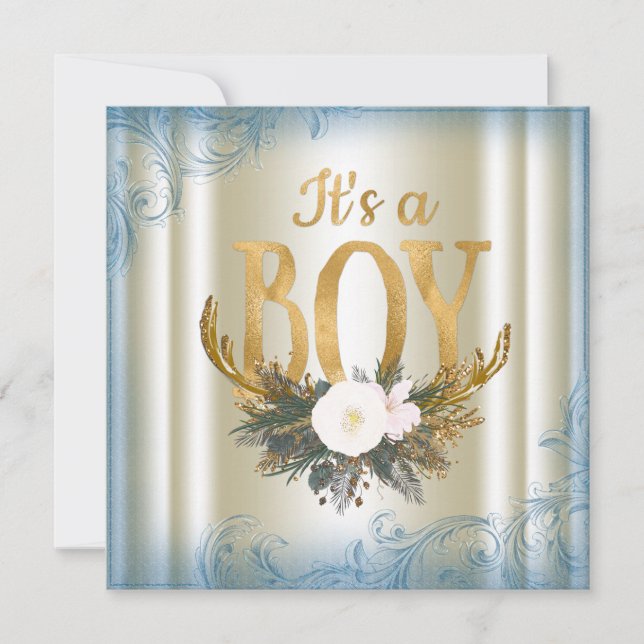Invitation Boys Deer Antler Baby shower (Devant)