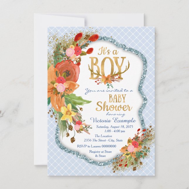 Invitation Boys Deer Antler Baby shower (Devant)