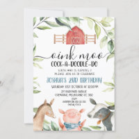 Boys Farm Animals Foliage 2e anniversaire Invitati