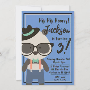 Invitation Boys Hipster Mister Panda Bear Anniversaire