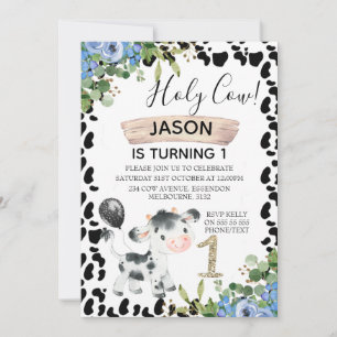 Invitation Boys Holy Cow and Cow Imprimer 1er appel d'anniver