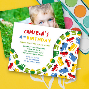 Invitation Boys Jouets Amusants Transport Photo 4Anniversaire