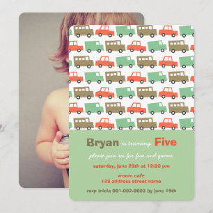 Invitation Boys Jouets Retro Transport Photo 5Anniversaire Fê