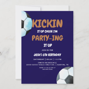Invitation Boy's Kickin it Up Blue Soccer Anniversaire