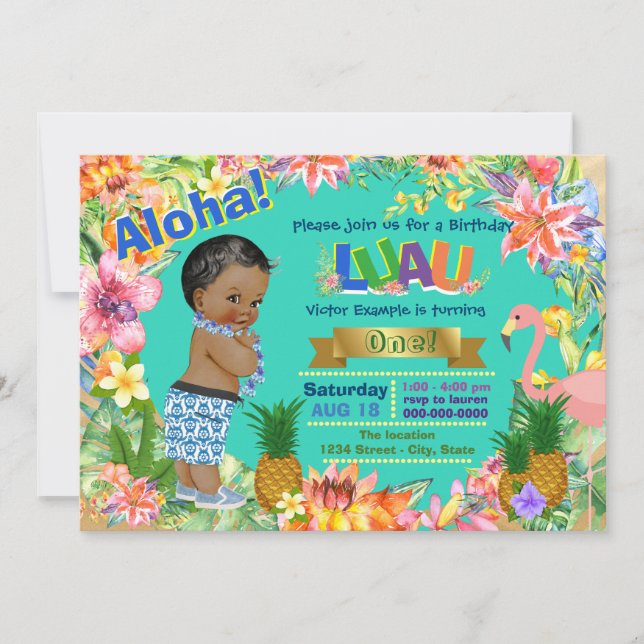 Invitation Boys Luau fête d'anniversaire Africain Américain L (Devant)