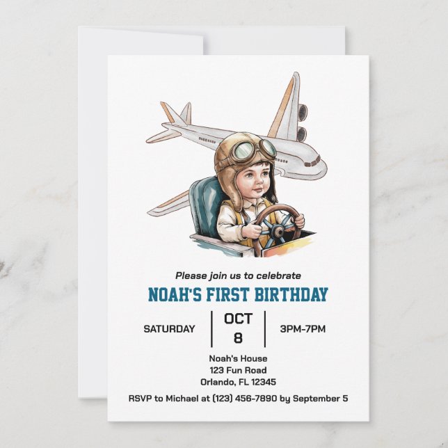 Invitation Boys mignon avion Voyage Anniversaire de enfant Aq (Devant)