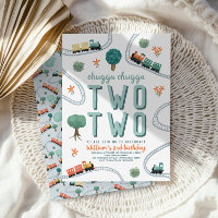 Boys mignons Two Blue Train Travel 2e anniversaire