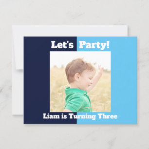 Invitation Boys Photo Anniversaire de enfant Party Bleu Bloc 
