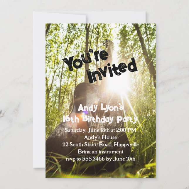 Invitation Boys plus âgés Anniversaire Fête Guitare Invitatio (Devant)