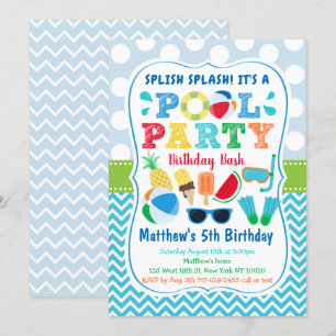 Invitation Boys Pool Party Glace Cream Anniversaire