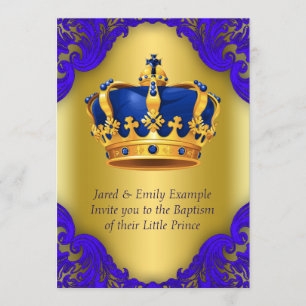 Invitation Boys Prince Baptême Royal Bleu et Or