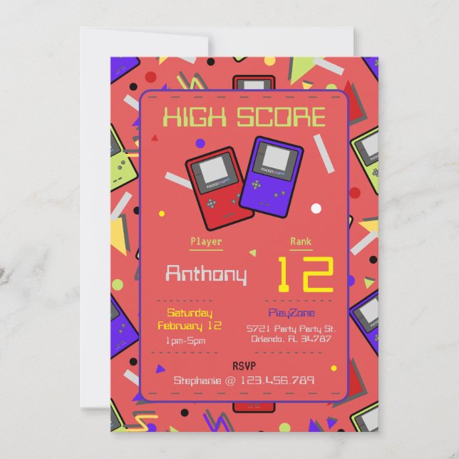 Invitation Boys Red Retro Jeu Anniversaire (Devant)