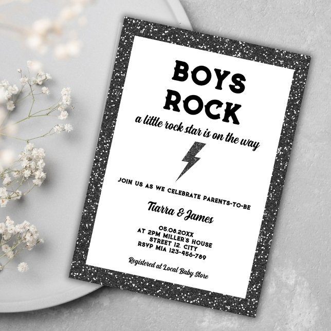 Invitation Boys Rock Black Rock Et Roll Boy Baby shower (boys rock little rock star rock and roll boy baby shower invitation)