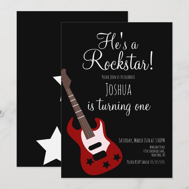 Invitation Boys Rockstar Guitare Star Rock Anniversaire (Devant / Derrière)