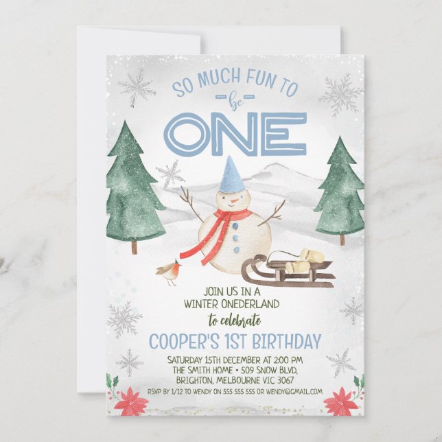 Invitation Boys Snowman Winter Onederland Anniversaire (Devant)