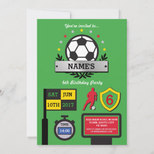 Invitation Boy's Soccer Party Anniversaire Sports Green Invit