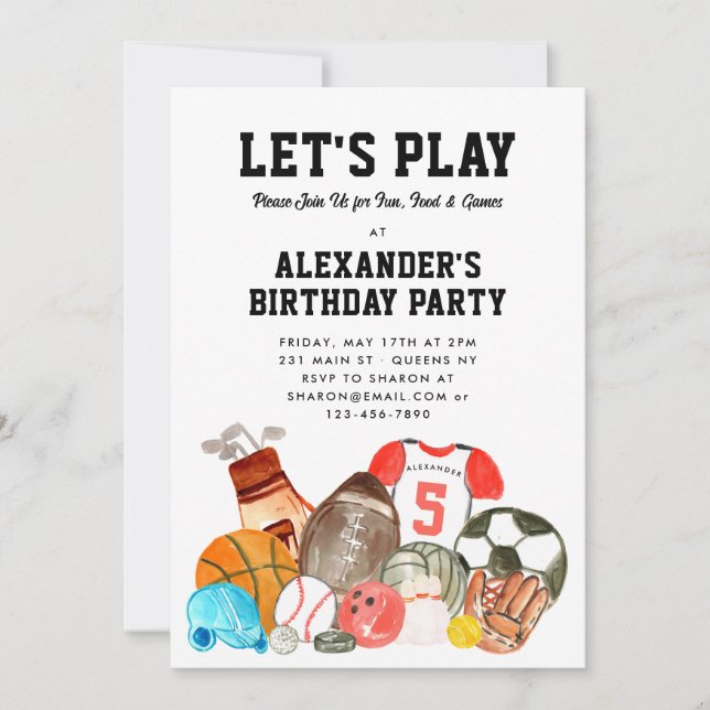 Invitation Boys Sports Balls Athletic All Star Anniversaire d (Devant)